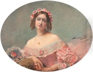 Portrait En Buste D'une Elegante Au Bouquet