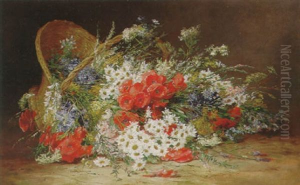 Still Life Of Fresh Wild Flowers In A Basket - view 1