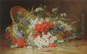 Still Life Of Fresh Wild Flowers In A Basket