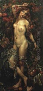 Study Of A Female Nude Surrounded By Flowers by Madeleine Jeanne Lemaire