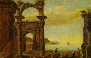 Mediterranean Seascape With Figures Near Ruins by Pierre (Lemaire-Poussin) Lemaire