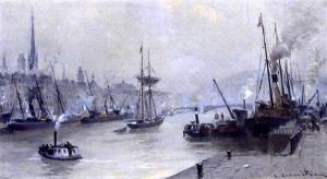 Vue Du Port De Rouen (?) by Leon Jules Lemaitre