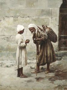 Der Alte Wasserverkaufer In Den Strasen Einer Orientalischen Stadt by Leon Jules Lemaitre