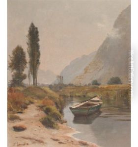 Uferlandschaft Mit Ruderboot