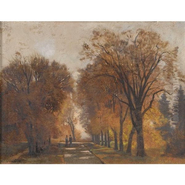 Herbstliche Parkallee Mit Einem Paar - view 1