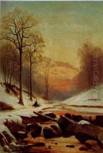 Winterliche Flusslandschaft Bei Dammerung by Nathanael Lemaitre