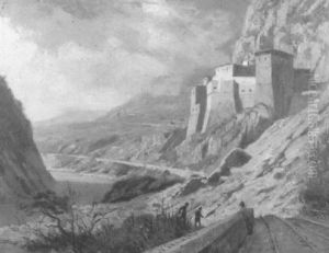 Verschuttete Bahngleise Vor Einer Festung Im Gebirge