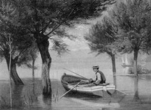 Jeune Pecheur Dans Une Barque by Nathanael Lemaitre
