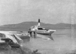Genferseelandschaft Mit Dampfschiff An Einer Anlegestelle
