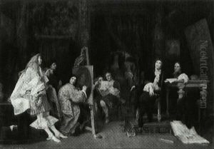 Moliere Posant Chez Mignard by Jacques Edmond Leman
