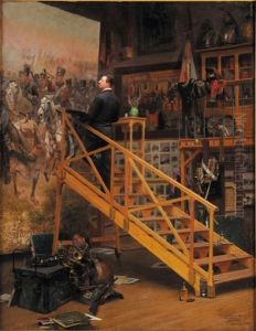 Edouard Detaille Dans Son Atelier, Peignant Le Celebre Tableau La Charge Du 4eme Hussards