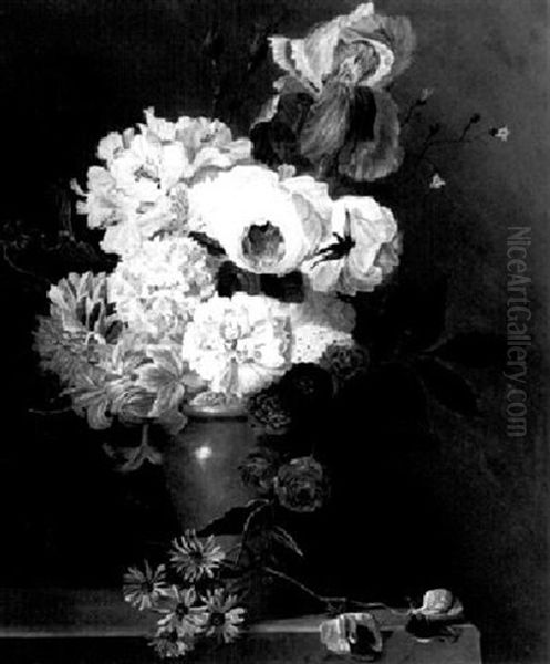 A Still Life With Flowers In A Vase On A Ledge - view 1