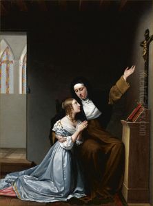 Madame De La Valliere Giving Instruction In Piety To Her Daughter Mlle. De Blois by Sophie Lemire
