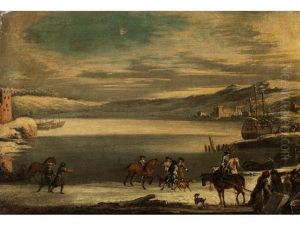 Winterliche Uferlandschaft Mit Ziehenden Reitern by Johann Philipp Lemke