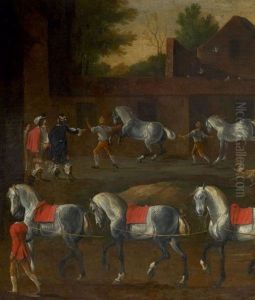 Scene De Dressage Et Vente De Chevaux by Johann Philipp Lemke