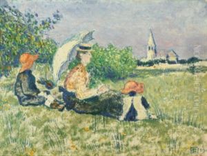 Madame Lemmen Et Ses Enfants Pierre Et Jacques Dans Un Jardin by Georges Lemmen