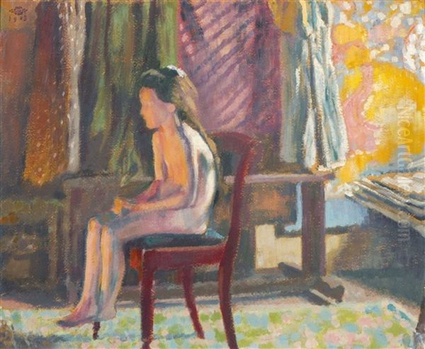 Jeune Fille Face A La Cheminee De L'atelier - view 1