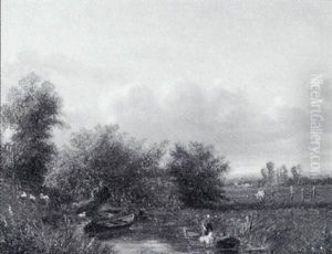 Sommerliche Flusslandschaft by Theophile Victor Emile Lemmens