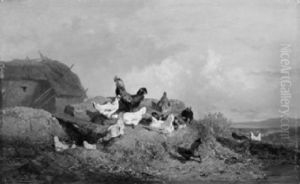 Huhnervolk Vor Stallungen Auf Dem Mist by Theophile Victor Emile Lemmens