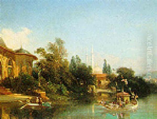 A Rowing Boat By A Mosque - view 1