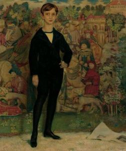 Retrato De Nino Con Fondo De Tapiz Gotico by Federico Beltran-Masses