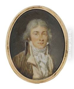 A Young Gentleman, In Striped Coat, Ochre Waistcoat And Tied White Cravat, Powdered Hair (+ 2 Others; 3 Works) by Jacques Antoine Marie Lemoine