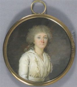 Portrait De Mme Baguenaut En Robe De Soie Blanche Plissee Et Vue Dans Un Paysage by Jacques Antoine Marie Lemoine