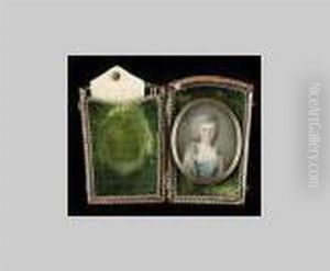 Lady Wearing Dress With Pale Blue Laced Bodice, White Translucent Shawl And Lace Trimmed Pelisse, Her Hair Powdered