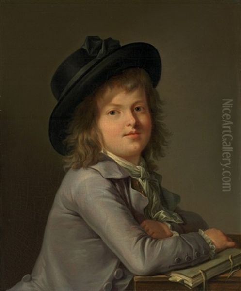Portrait Of A Boy, In A Black Hat, Leaning On A Portfolio - view 1