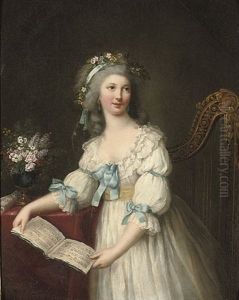Portrait Of Marie-francoise Dumesnil (1713-1803), Three-quarter-length, In A White Dress With Blue Ribbons And A Yellow Sash, Flowers In Her Hair, A Musical Score In Her Hands, Portrait Of Marie-francoise Dumesnil (1713-1803), Three-quarter-length, In A White Dress With Blue Ribbons And A Yellow Sash, Flowers In Her Hair, A Musical Score In Her Hands,