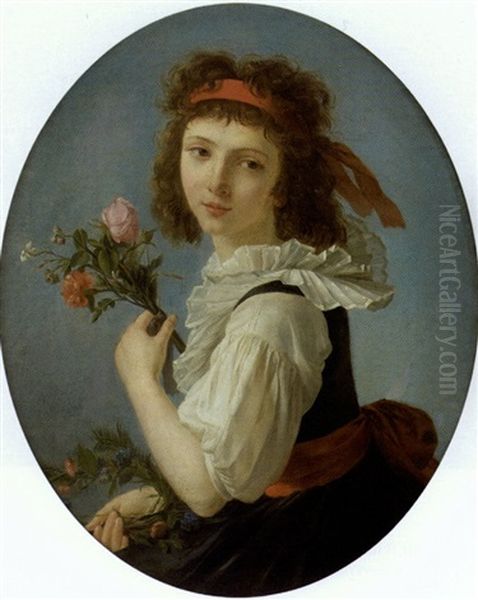 Portrait De Jeune Fille Tenant Des Fleurs - view 1