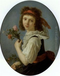 Portrait De Jeune Fille Tenant Des Fleurs