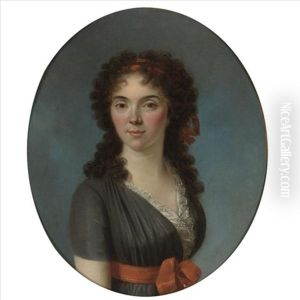 Portrait Of A Young Lady, Half Length, Wearing A Blue Dress And A Red Hairband