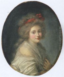 Portrait De Jeune Femme En Buste, Au Noeud Rouge Dans La Chevelure