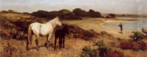 A Mare And Her Foal On A Beach