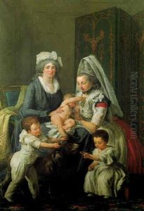 Portrait Of A Lady, Seated, With Her Nurse And Three Children
