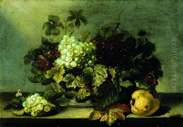 Nature Morte Au Panier De Raisins Sur Un Entablement - view 1