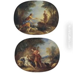 The Meeting Of Daphnis And Chloe (+ Daphnis Standing Before The Sleeping Chloe; Pair) by Francois Lemoyne