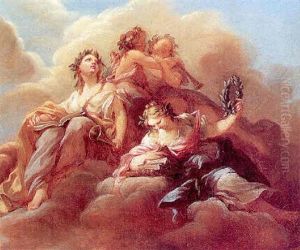 The Muses Of Poetry And Music With Attendant Cherubs by Francois Lemoyne