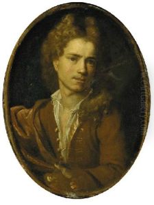 Portrait Of The Artist Wearing A Gold Embroidered Tan Frock-coat And White Shirt