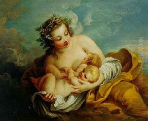 A Mother And Two Children: Allegory Of Charity by Francois Lemoyne