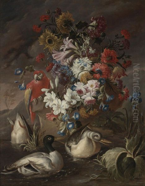 Floral Still Life With A Parrot And Ducks - view 1