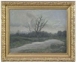 Bewolkte Herbstlandschaft An Einem Weiher by Eugen Traugott Friedrich Lemppenau