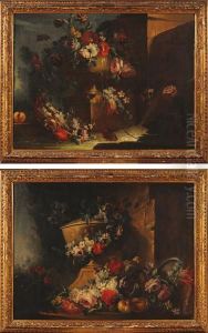 Natura Morta Con Vaso Di Fiori E Frutti by Andrea Belvedere