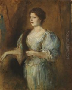 Portrat Einer Dame Mit Perlenkette Und Pelzstola by Lenbach Franz Von