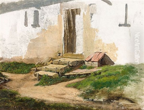 Eingang Eines Weis Getunchten, Alten Gehoftes (verso: Olskizze Eines Schafes, Dahinter Bleistiftskizze Eines Kinderkopfes) - view 1