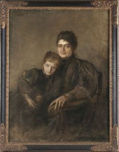 Portrait Einer Mutter Mit Tochter by Lenbach Franz Von