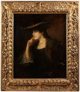 Portrait Einer Jungen Dame Mit Pelzkragen Und Weitrandigem Hut by Lenbach Franz Von
