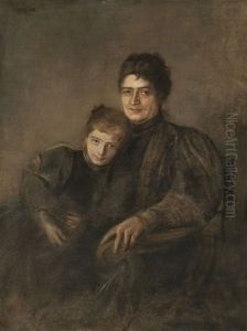 Portrait Einer Mutter Mit Tochter by Lenbach Franz Von