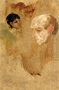 Dame Mit Hut (+ Zwei Kopfe; 2 Works) by Lenbach Franz Von